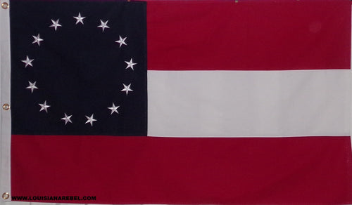 COTTON 13 STAR 1ST FIRST NATIONAL CONFEDERATE FLAG - EMBROIDERED STARS AND SEWN STRIPES