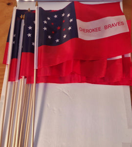 1 DOZEN 12 X 18 CHEROKEE BRAVES FLAGS - CONFEDERATE STICK FLAGS
