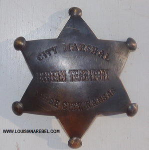 INDIAN TERRITORY - CITY MARSHALL BADGE - BRASS REPRODUCTION
