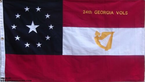 24th GEORGIA VOLS HEAVY COTTON 3 FEET X 5 FEET CIVIL WAR FLAG - CSA - SEWN & EMBROIDERED