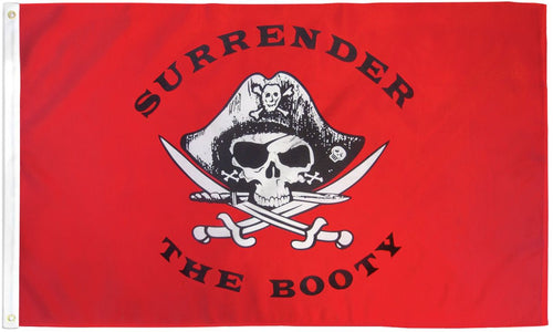 SURRENDER THE BOOTY RED PIRATE FLAG - 3X5FT POLYESTER