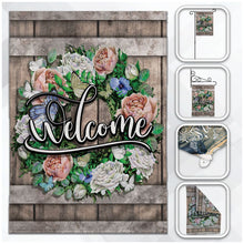 WELCOME (WREATH & ROSES) 12X18IN GARDEN FLAG - DOUBLE SIDED