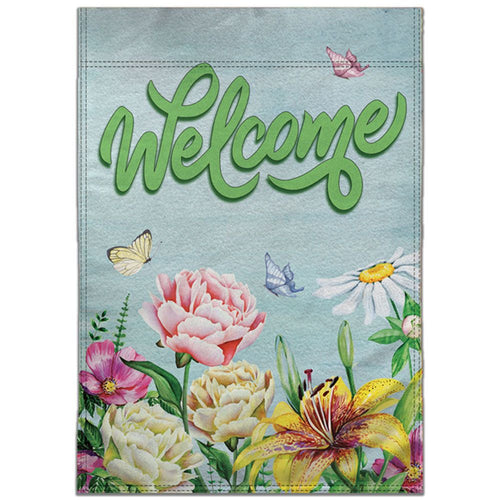 WELCOME (SPRING FLOWERS) 12X18IN GARDEN FLAG - 100% DOUBLE SIDED