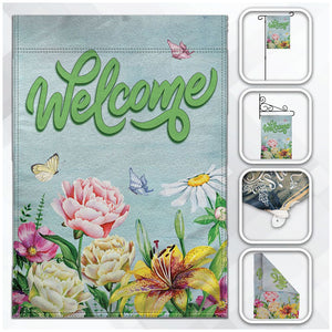 WELCOME (SPRING FLOWERS) 12X18IN GARDEN FLAG - 100% DOUBLE SIDED